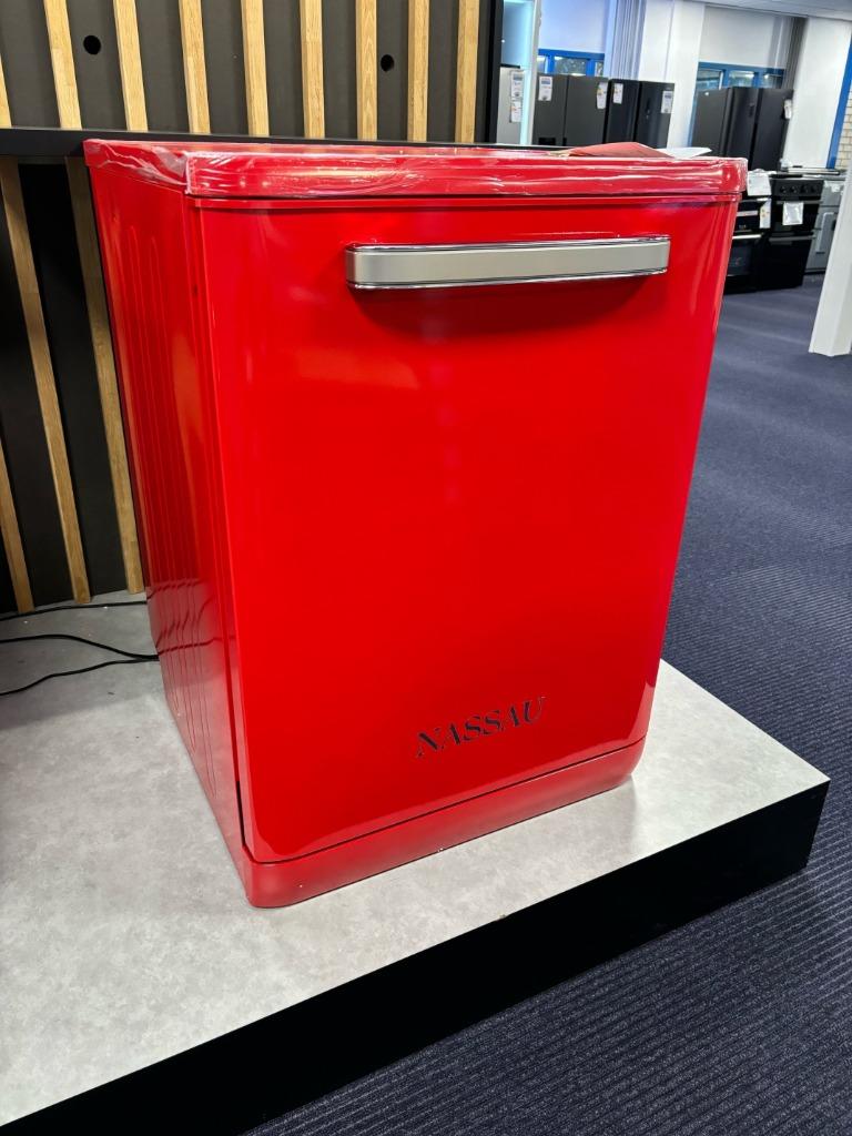Nassau RVW6000ROO – Retro Vaatwasser – Vrijstaand – Rood, Witgoed en Apparatuur, Vaatwasmachines, Nieuw, Vrijstaand, 85 tot 90 cm