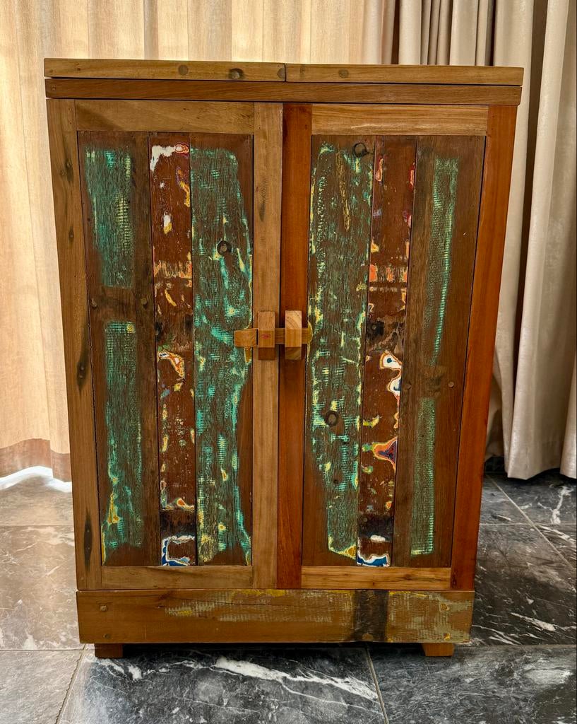 Unieke Dressoir/Drankenkast van Sloophout, Ophalen, Teakhout, 50 tot 100 cm, Zo goed als nieuw