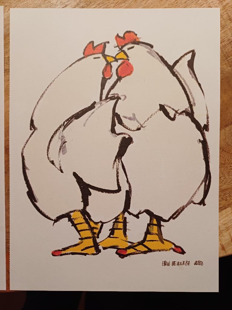 Ellen Meuwese zeefdrukken  "Kippen", Ophalen of Verzenden