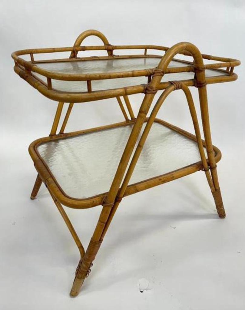 Vintage Rotan Tafel Bijzettafel Rohe Noordwolde Jaren 60, Minder dan 55 cm, Gebruikt, Vintage, Hout