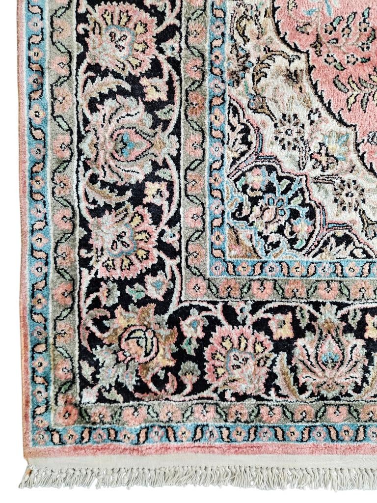 Handmade oosters zijde Kashmir tapijt medallion 135x217cm, Crème, Gebruikt, 100 tot 150 cm, Onbekend