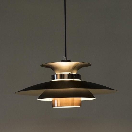 Deense vintage schalenlamp Hang, zwart met koper, Huis en Inrichting, Lampen | Hanglampen, Ophalen of Verzenden, Minder dan 50 cm