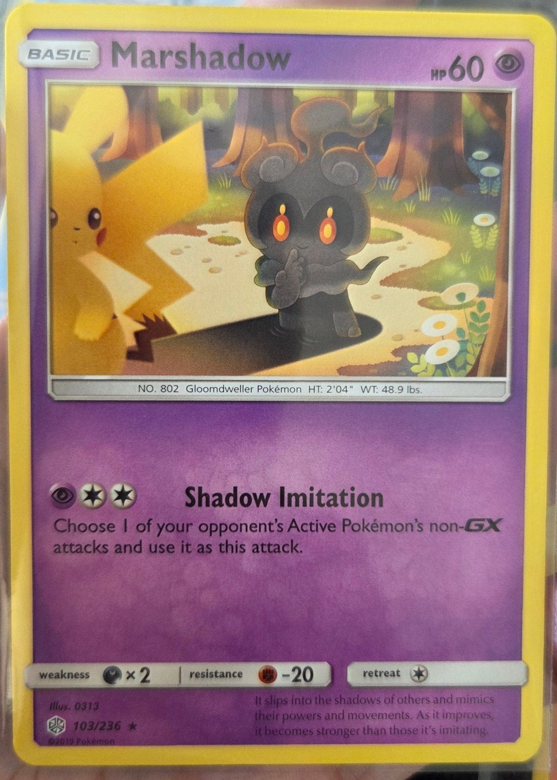 Marshadow 103/236 - Sun & Moon Unified Minds, Hobby en Vrije tijd, Verzamelkaartspellen | Pokémon, Ophalen, Zo goed als nieuw