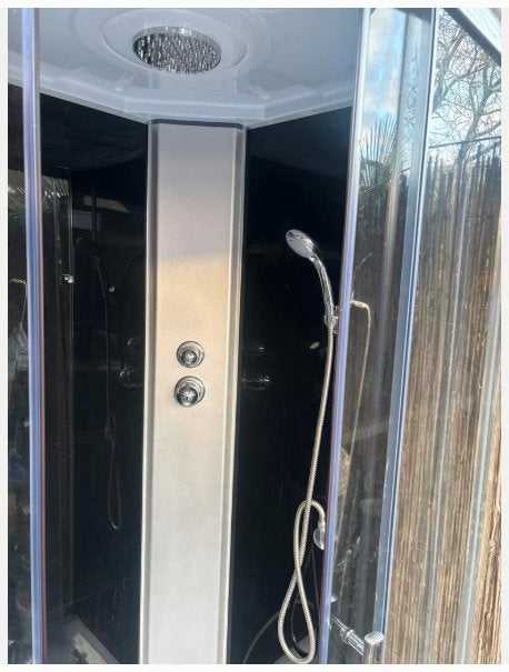 Douchecabine vrijstaand 90x90 compleet - 1 ruitje ontbreekt, Ophalen, Gebruikt, Chroom, Douche