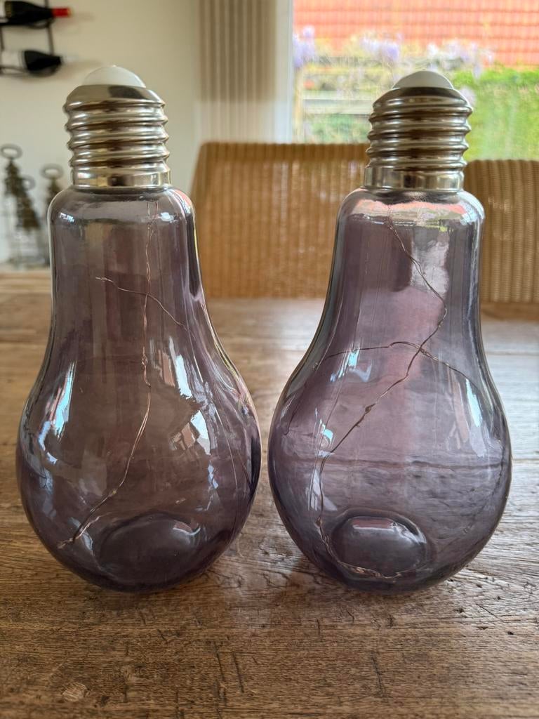 2 Sfeerlampjes grijsblauw, Ophalen of Verzenden, Zo goed als nieuw, Glas, Minder dan 50 cm