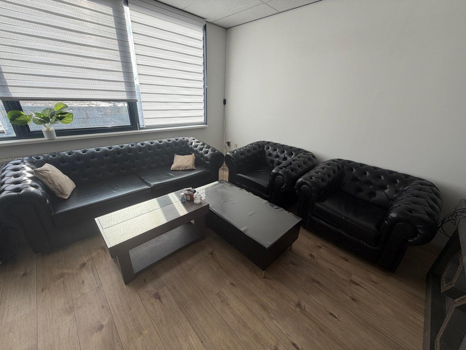 Luxe Zwart Lederen Chesterfield Bankstel (3+1+1 chester bank, Ophalen, Gebruikt, Leer