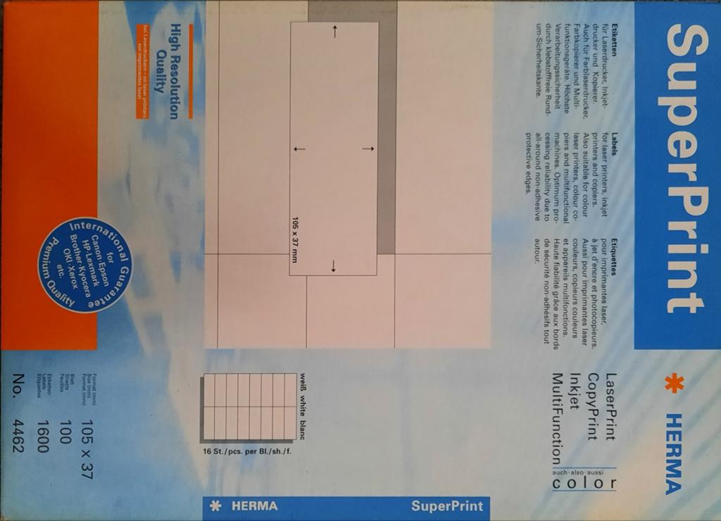 HERMA SuperPrint Etiketten 105x37mm, 1600 stuks, Ophalen of Verzenden