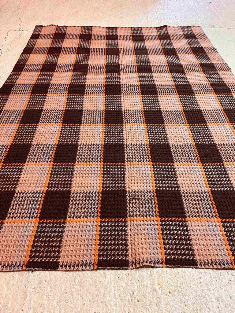 Retro Grand Foulard picknickkleed wafelstof bruin oranje, Djt@dejuistetoon.eu, Zo goed als nieuw, Mon Plaisir 19, Etten-Leur, Netherlands