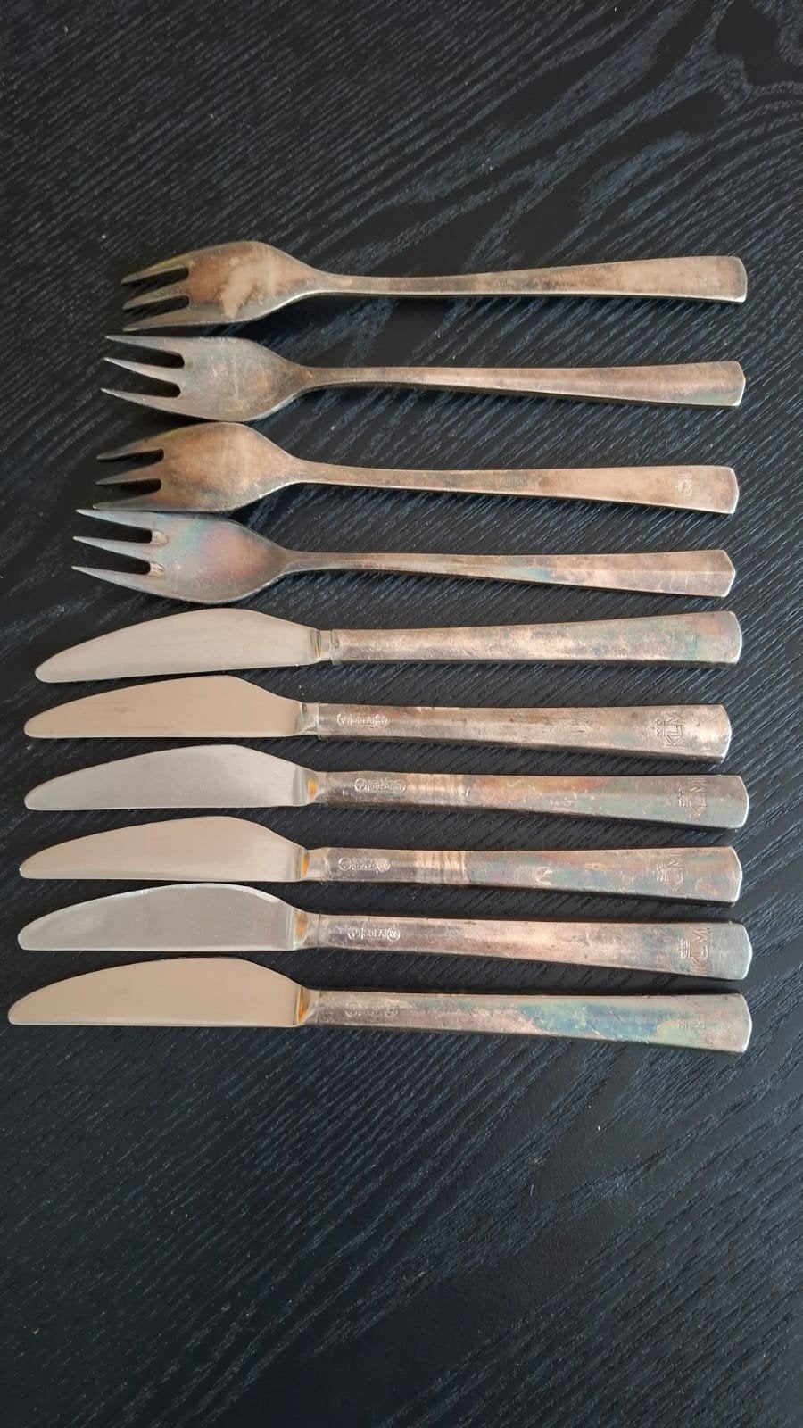Vintage KLM bestekset - 4 vorken, 6 messen, Antiek en Kunst, Antiek | Bestek, Ophalen of Verzenden