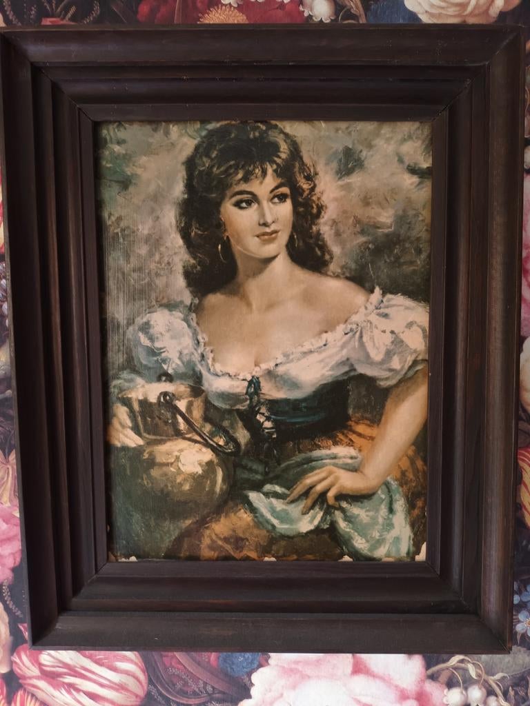 Schilderij Spaanse Zigeunerin in Houten Lijst, Ophalen of Verzenden