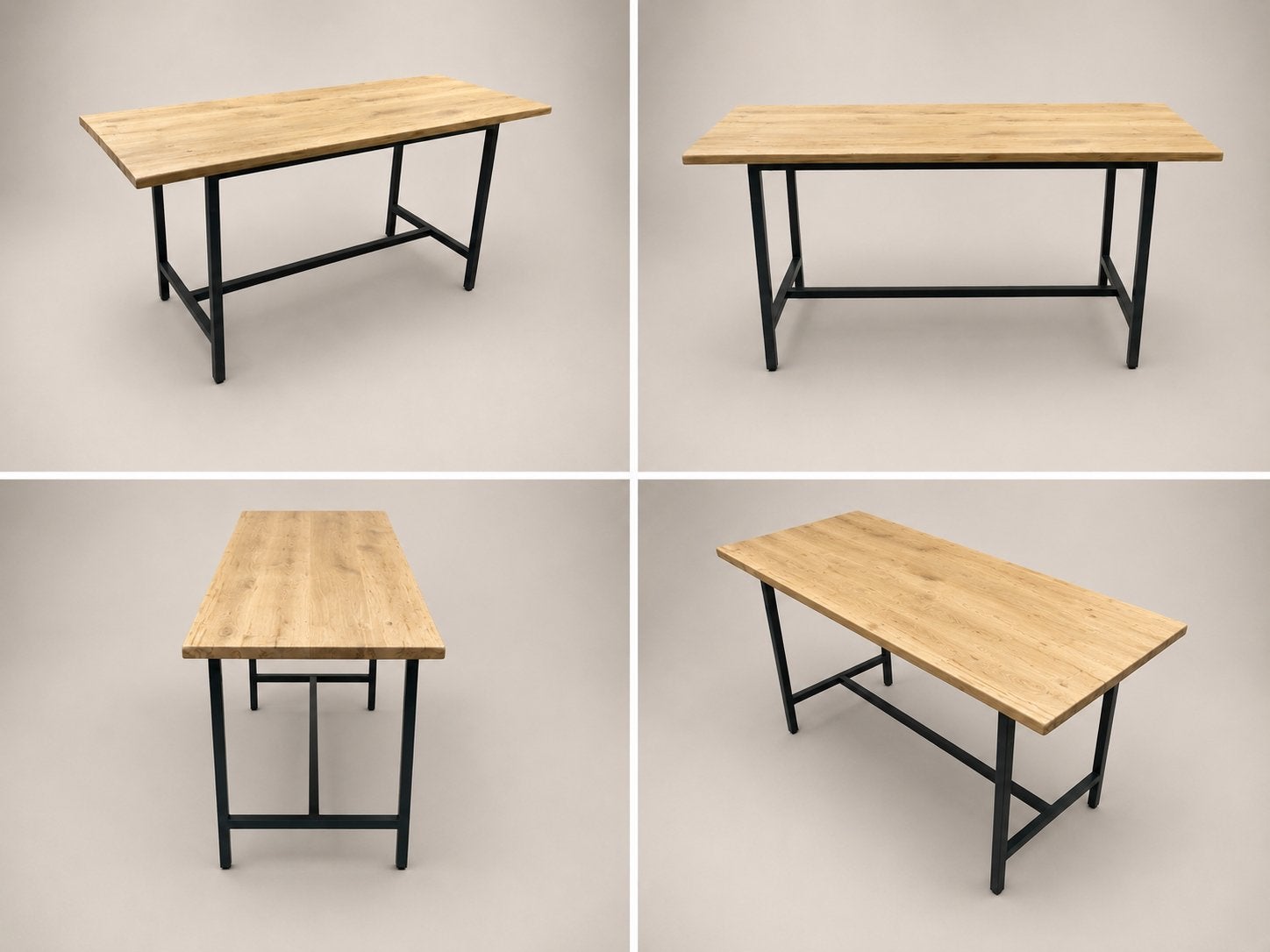 Eikenhouten bartafel met antraciet metalen onderstel, Mvt, Eikenhout, Nieuw, Vijf personen of meer