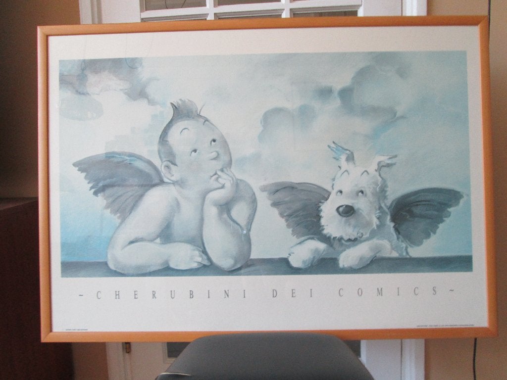 Vintage / Schilderij " Kuifje en Bobby " / 1975 / Retro, Ophalen, Zo goed als nieuw, 100 tot 125 cm, Foto of Poster