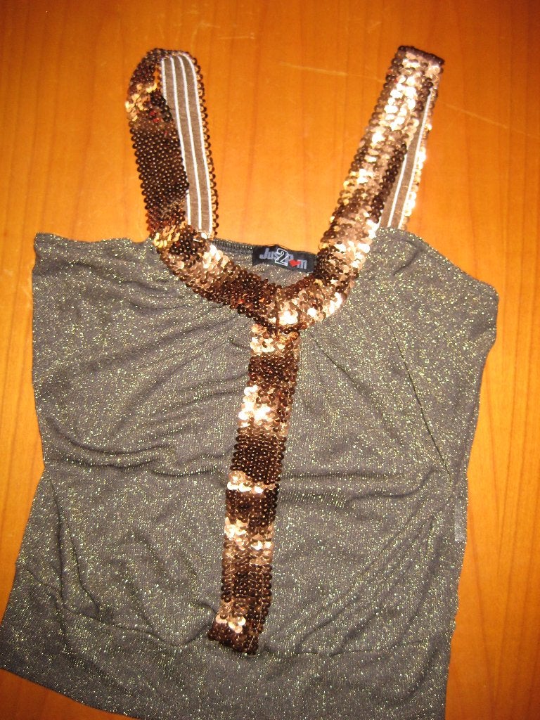 Bruin top, 38/40, met gouden pailletten, Maat 38/40 (M), Bruin, Ophalen of Verzenden, Zo goed als nieuw