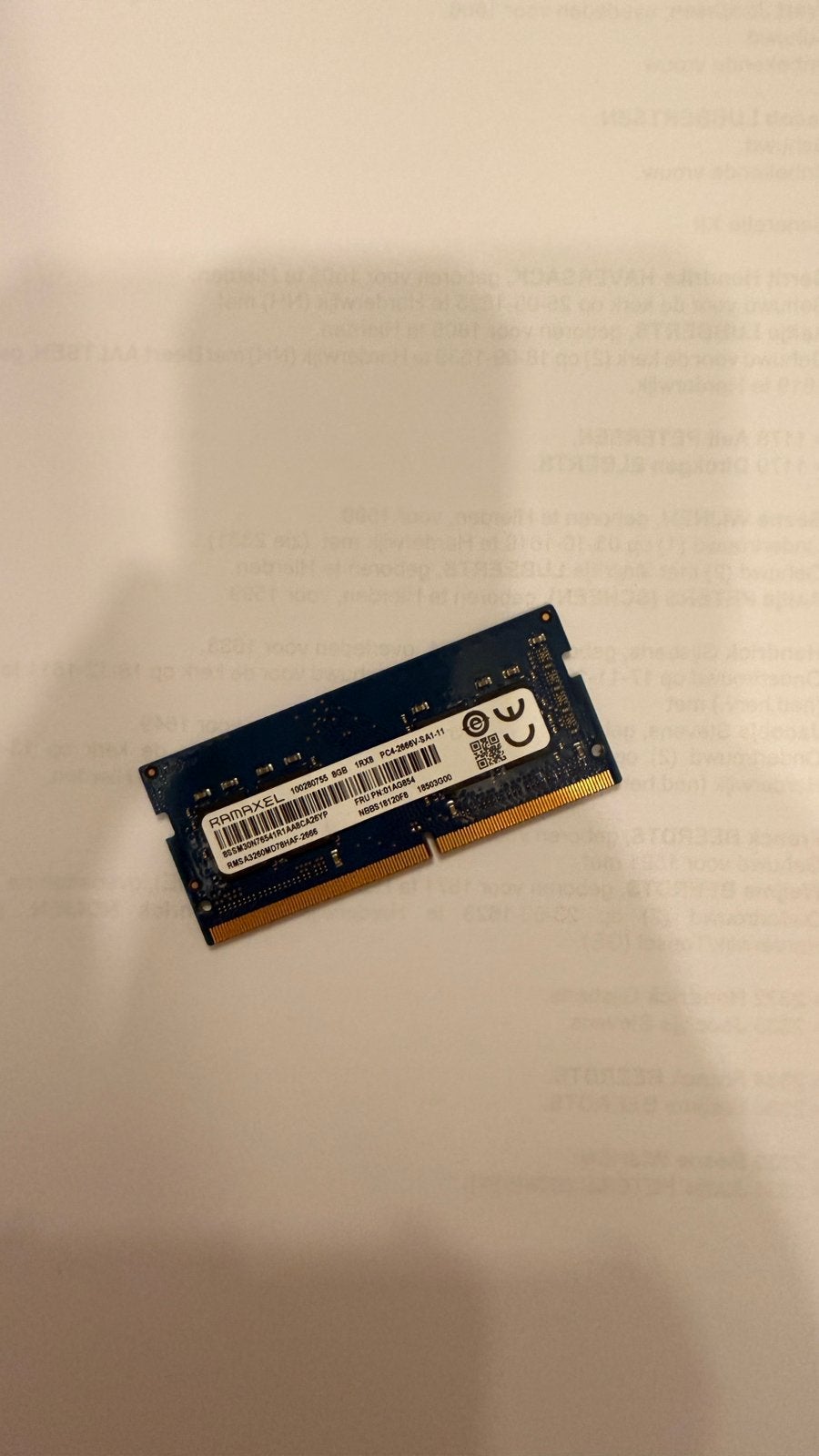 Ramaxel 1rx8 pc4 2666v sa1 11, Computers en Software, RAM geheugen, Gebruikt, DDR4, 8 GB, Ophalen of Verzenden
