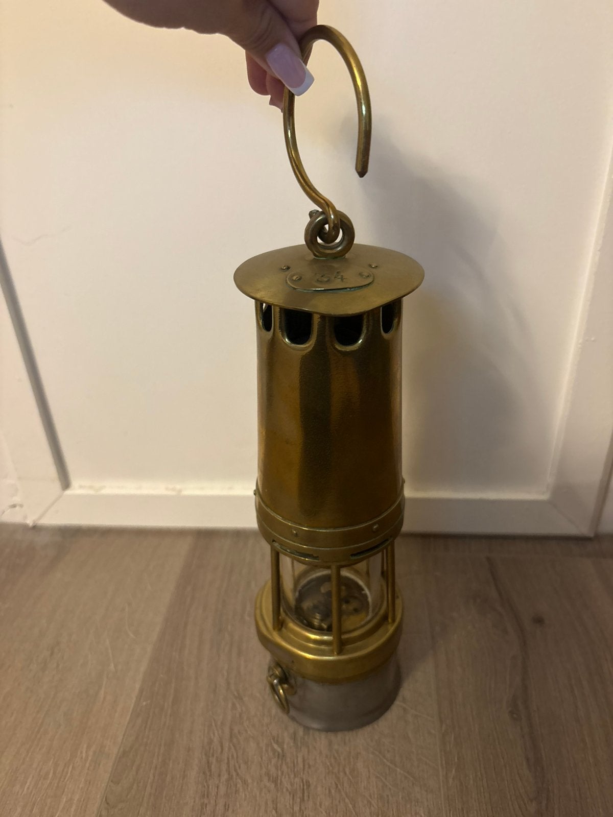 Oude messingkleurige mijnwerkerslamp nr. 34 Oude verzameling, Ophalen of Verzenden