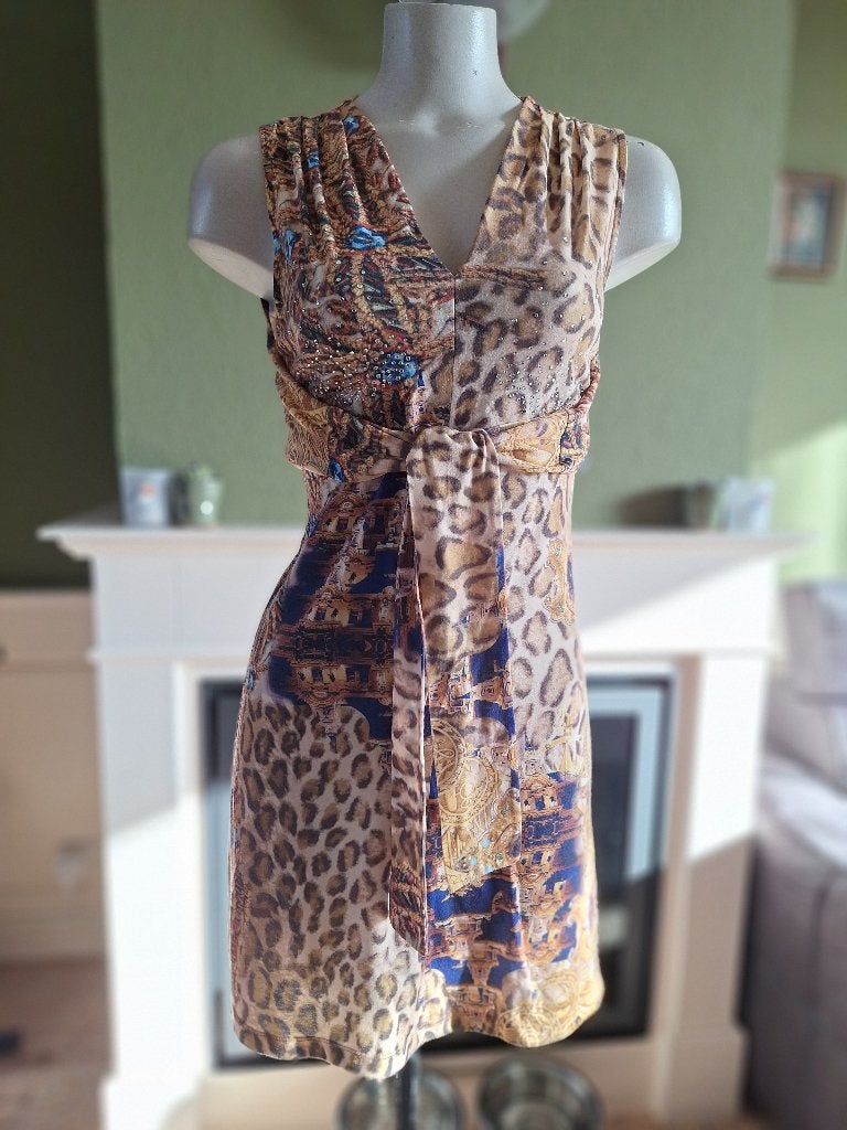 Etoile du Monde jurk luipaard met omslag M 38, Kleding | Dames, Jurken, Maat 38/40 (M), Bruin, Verzenden, Etoile du Monde