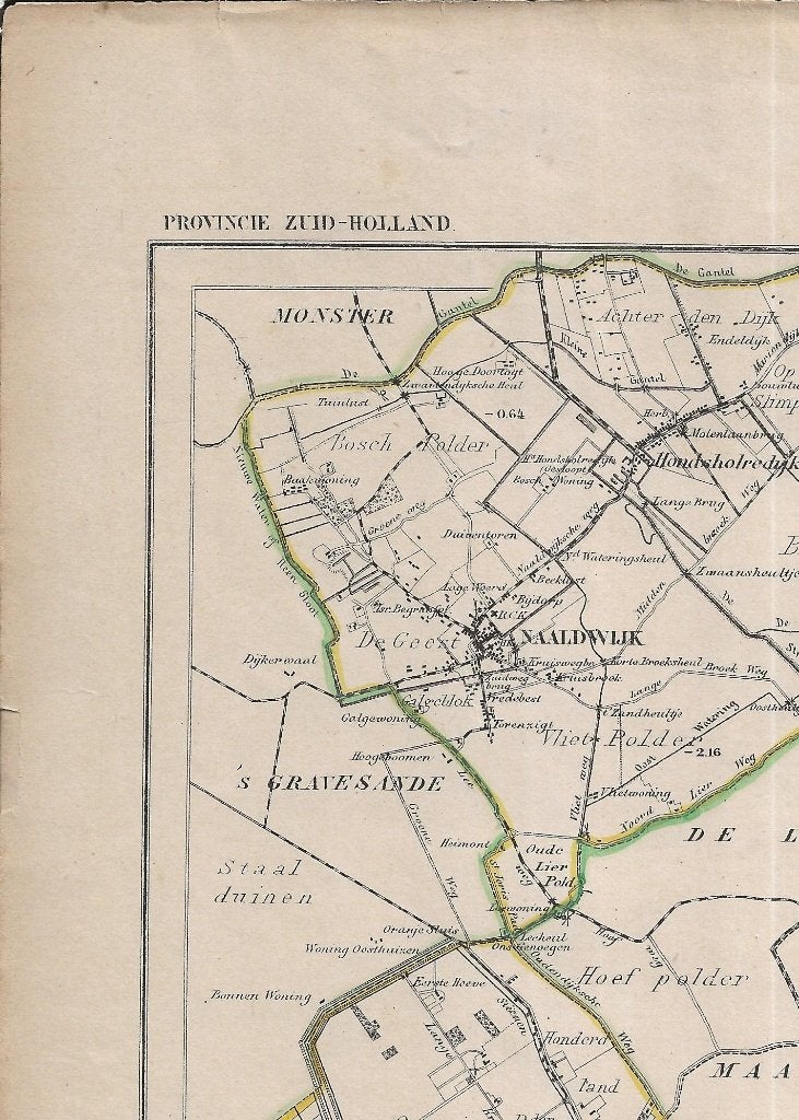 Naaldwijk Landkaart 1867 27-20 cm Hugo Suringar, Ophalen of Verzenden, Voor 1920, Ongelopen, Zuid-Holland