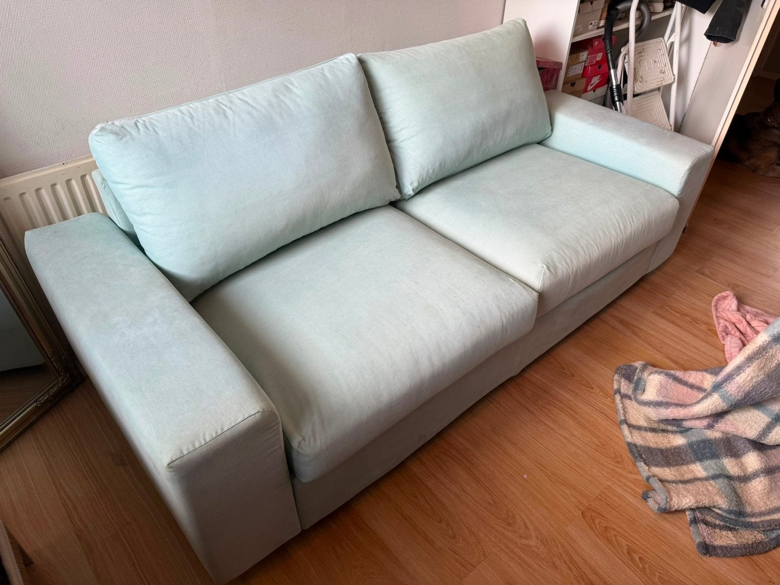 Comfortabele slaapbank - Lichtblauw, Gebruikt, Blauw, Tweepersoons, Ophalen of Verzenden