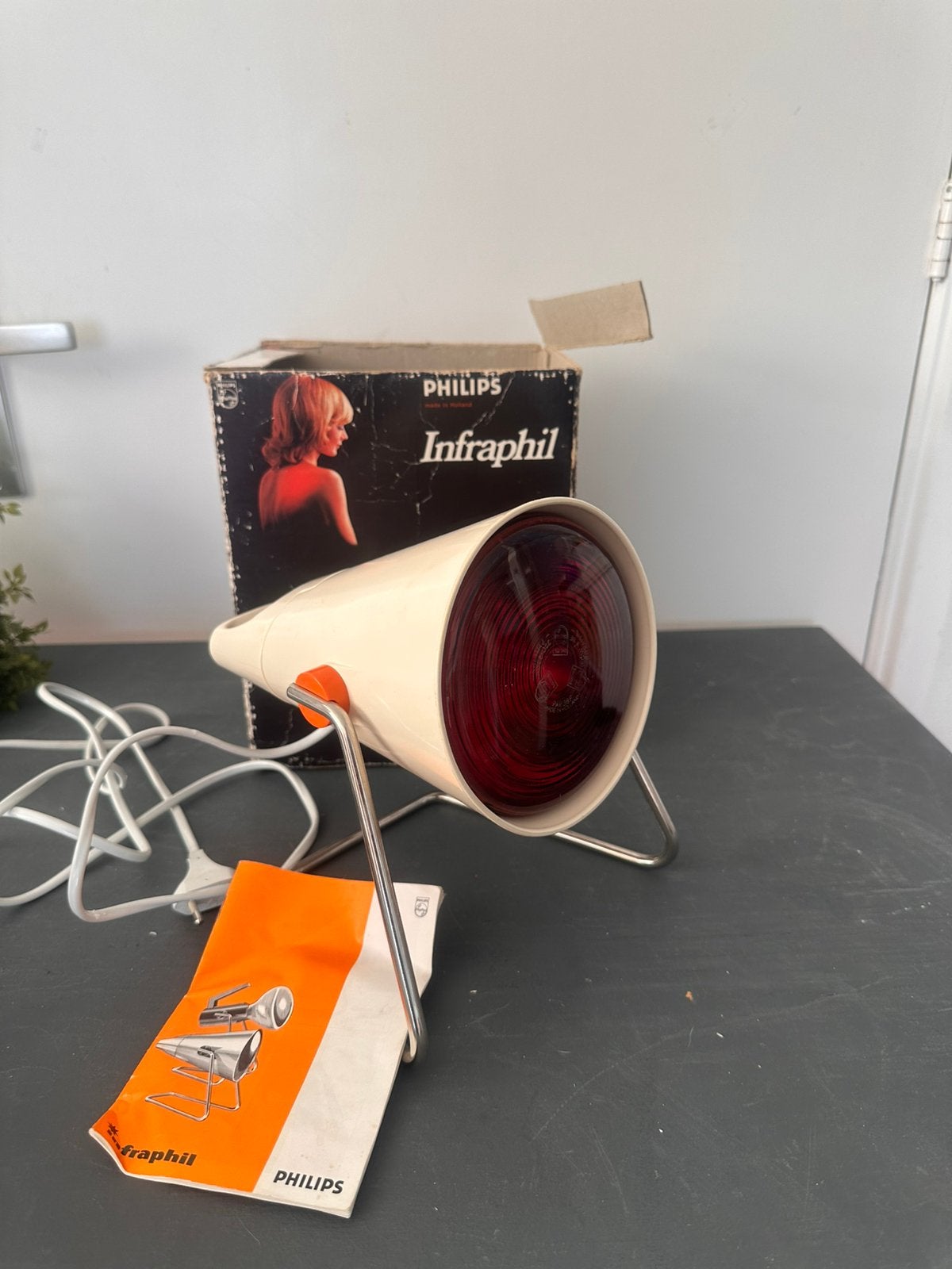 Vintage Philips Infraphil rode lamp (Doos met Handleiding), Ophalen of Verzenden, Gebruikt, Philips