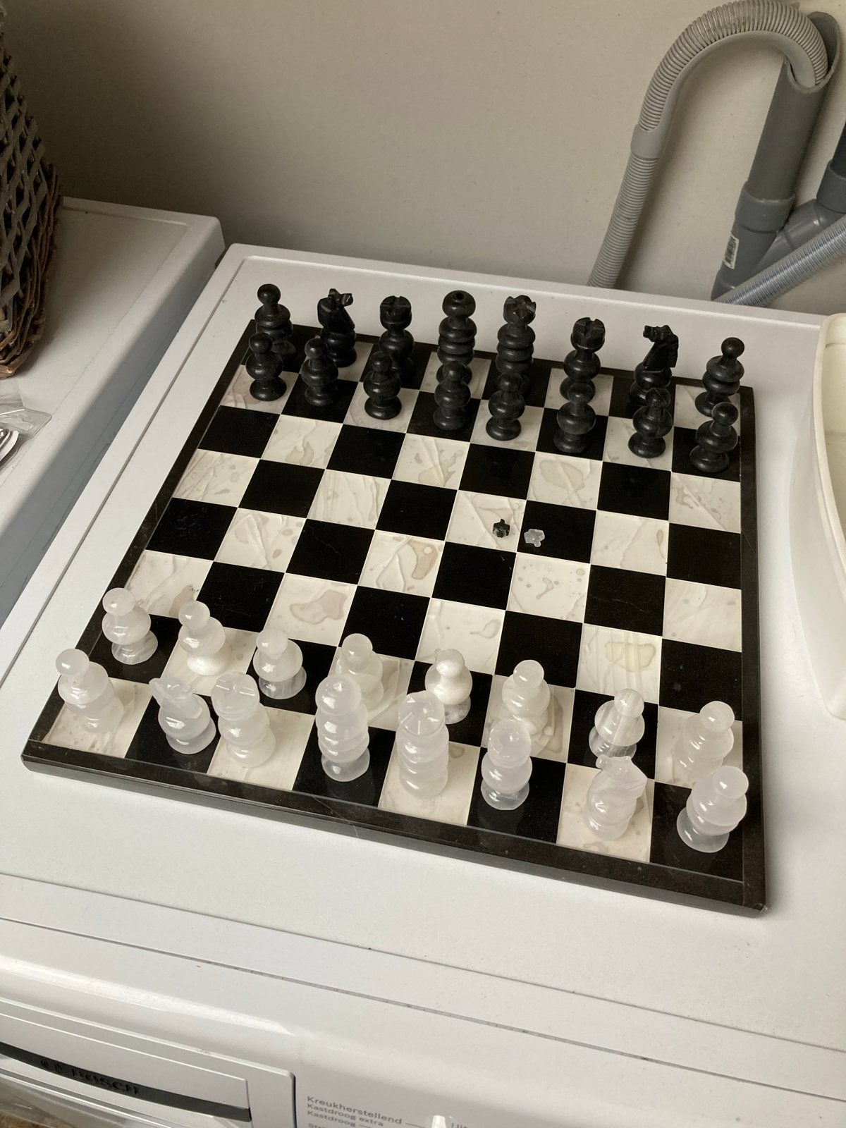 Uniek Schaak Spel - Marmeren Schaakbord met Stenen Stukken, Ophalen, Gebruikt, Schaken