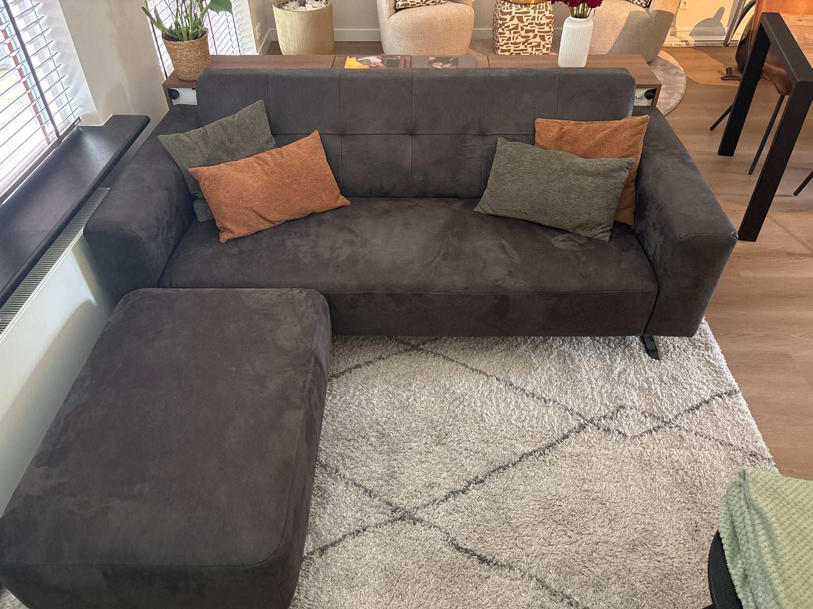 Bankstel Chester met Hocker - Antraciet, Ophalen, Driepersoons, 75 tot 100 cm, Zo goed als nieuw