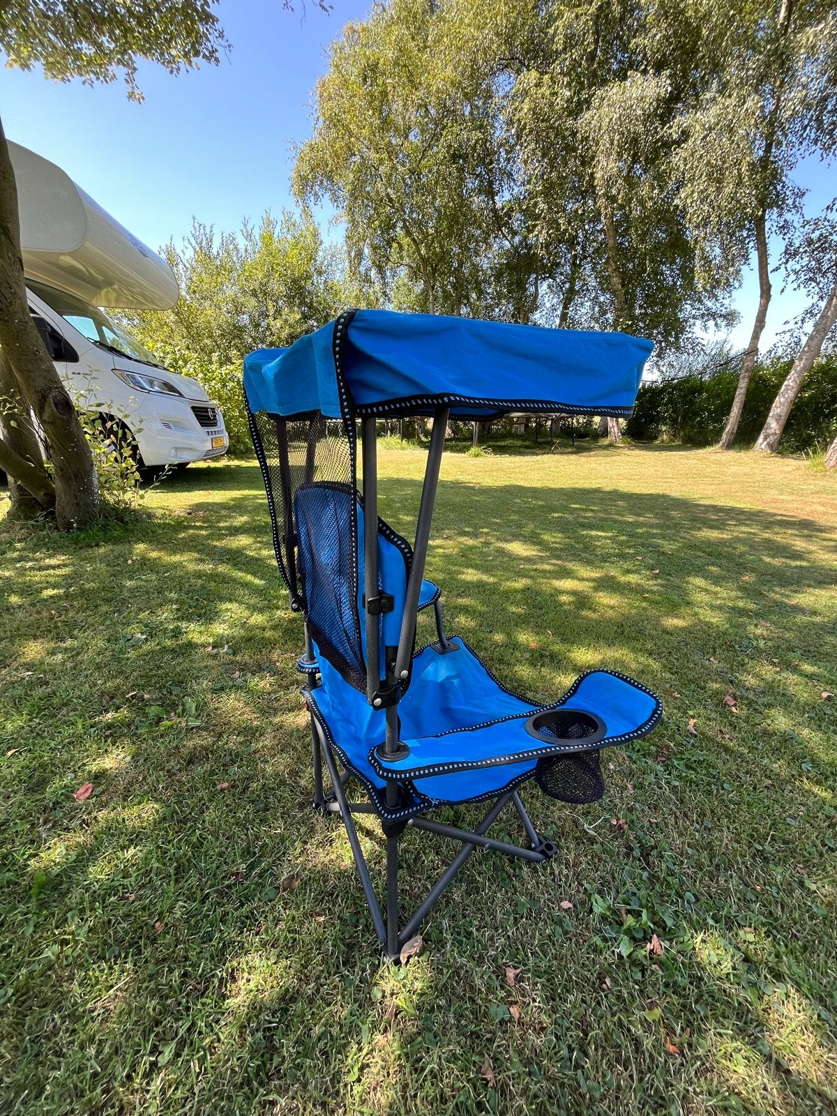 Travel & Co Campingstoel met zonnescherm - Blauw, Caravans en Kamperen, Ophalen of Verzenden, Nieuw, Campingstoel