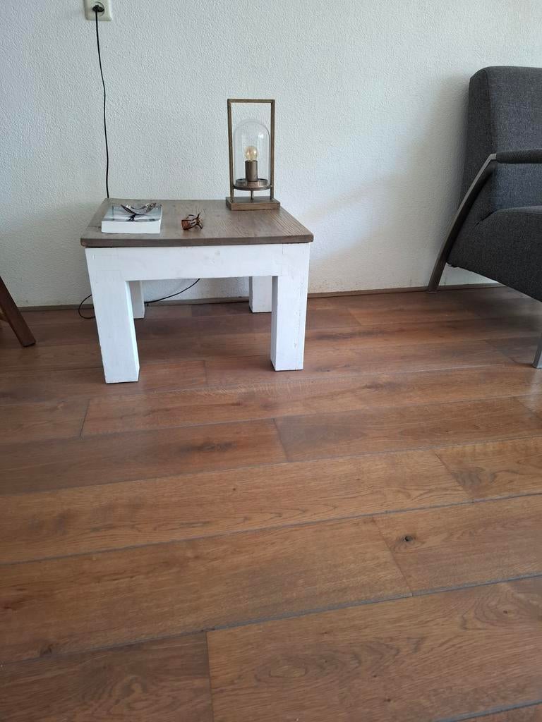 Robuuste salontafels, wit met houten blad, Ophalen, Gebruikt, 50 tot 100 cm, Vierkant