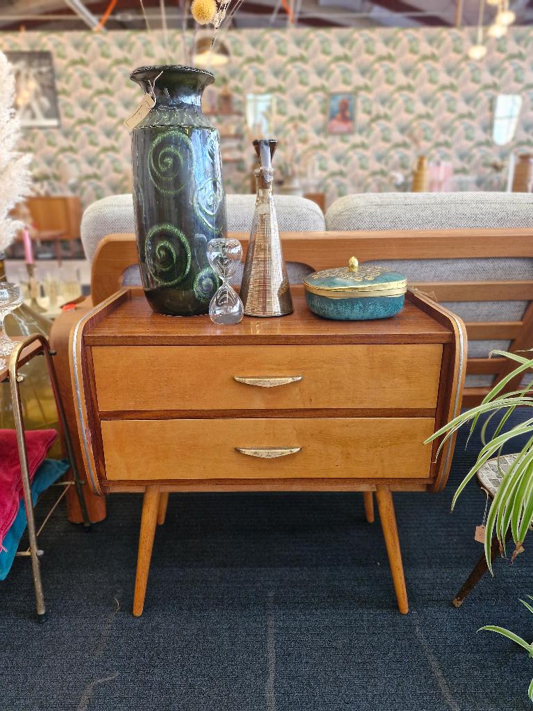 Vintage ladekastje rond poot 70s, Huis en Inrichting, Kasten | Ladekasten, Ophalen, Minder dan 50 cm, Gebruikt, 1 of 2 laden