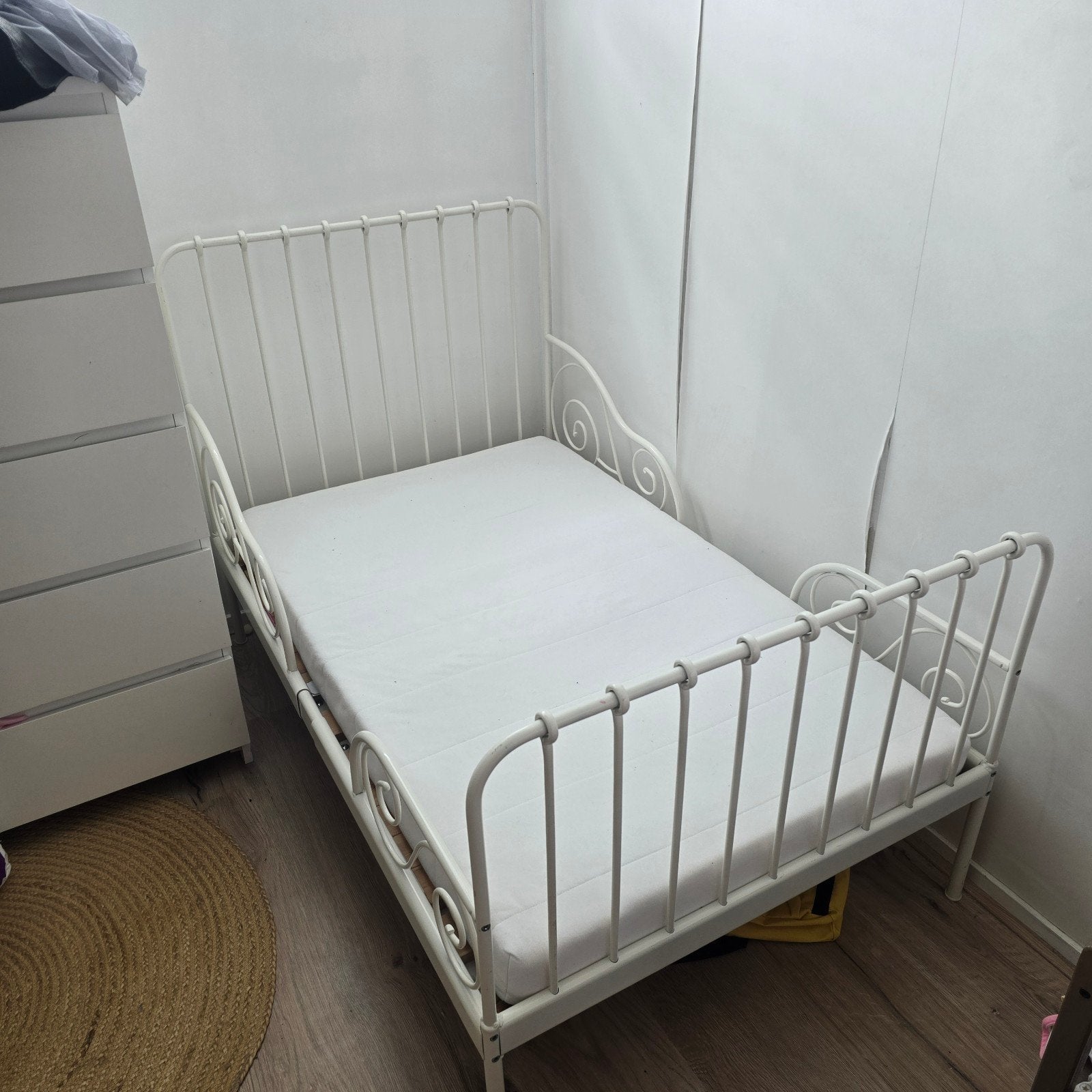 IKEA meegroeibedbed met matras en lattenbodem, Gebruikt, 70 tot 85 cm, 180 cm of meer, Ophalen