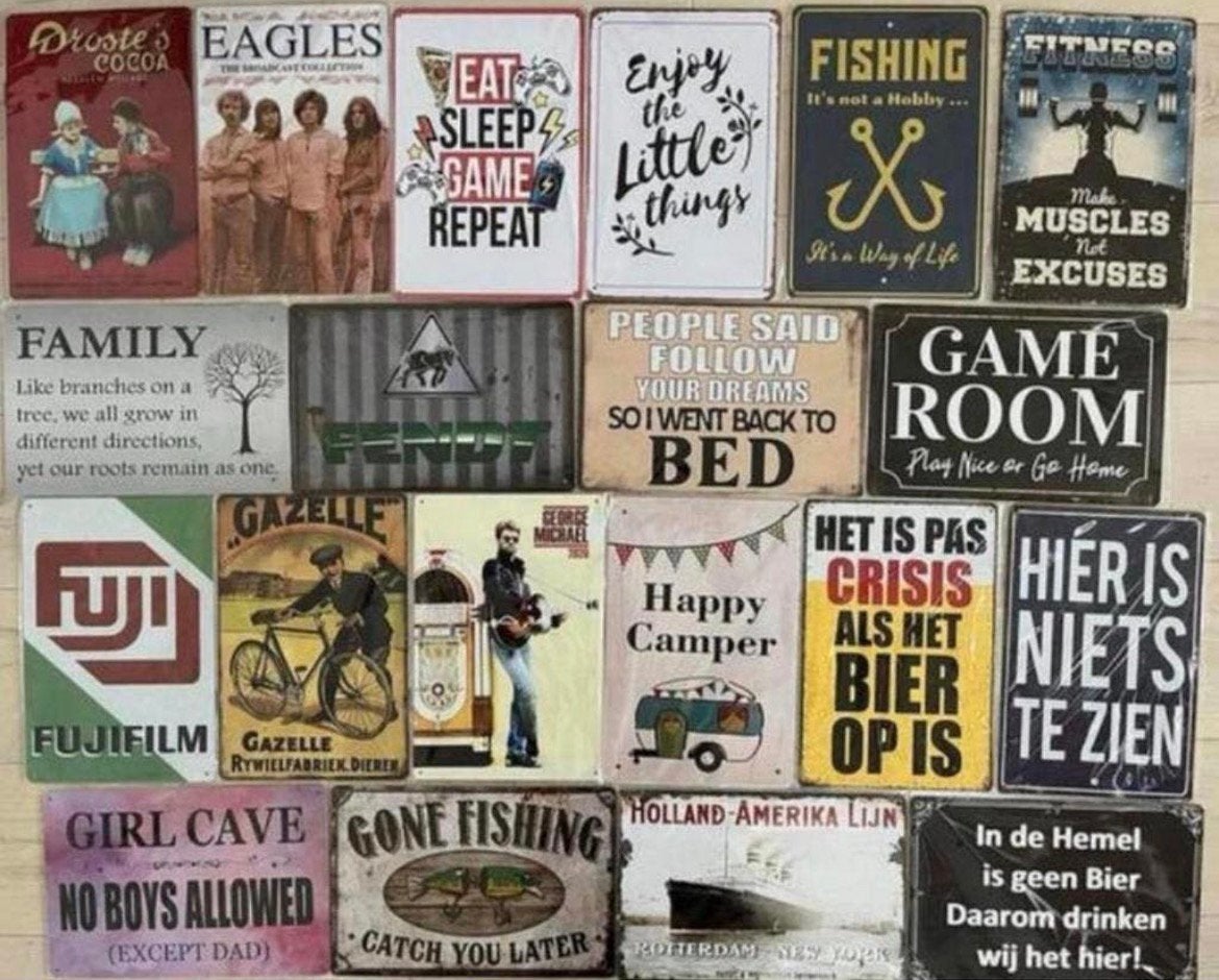 Metalen wandbord diversen 20x30cm (prijs=p/st) of 3 voor 21€, Ophalen of Verzenden, Zo goed als nieuw, Reclamebord
