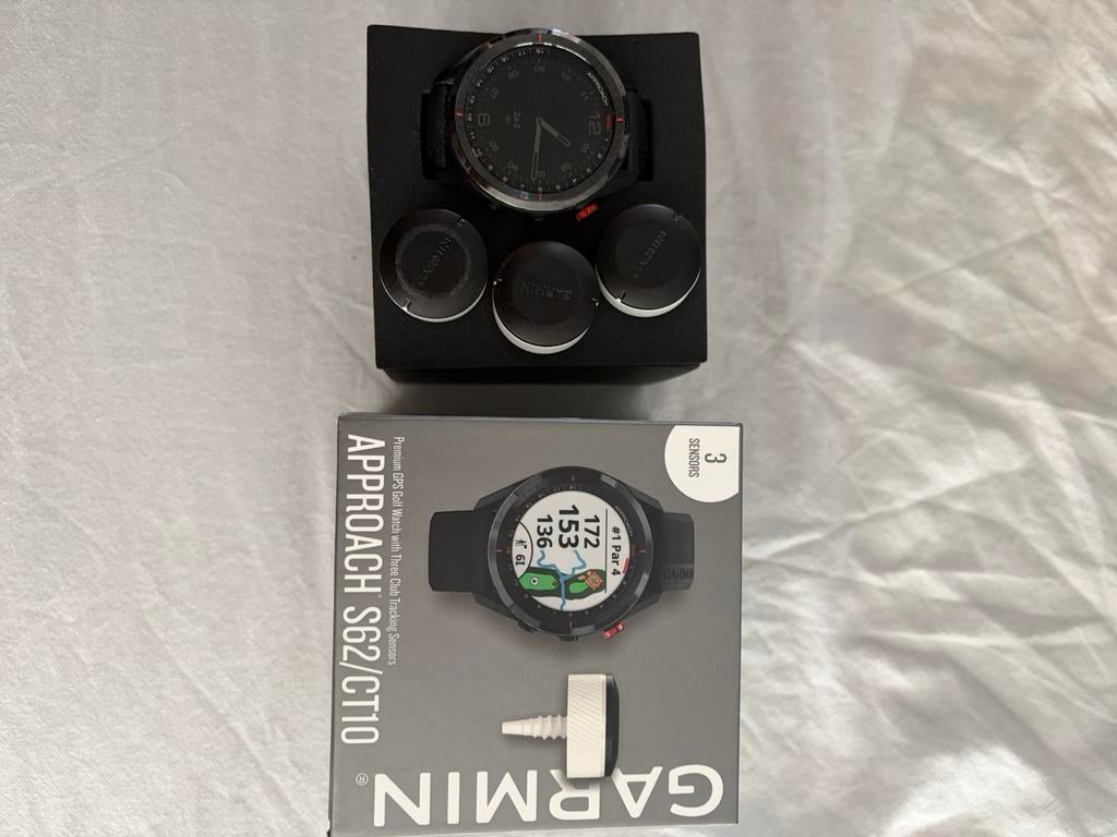 Garmin approach s62 golfhorloge + ct10 sensoren, Ophalen of Verzenden, Gebruikt, Overige typen, Overige merken