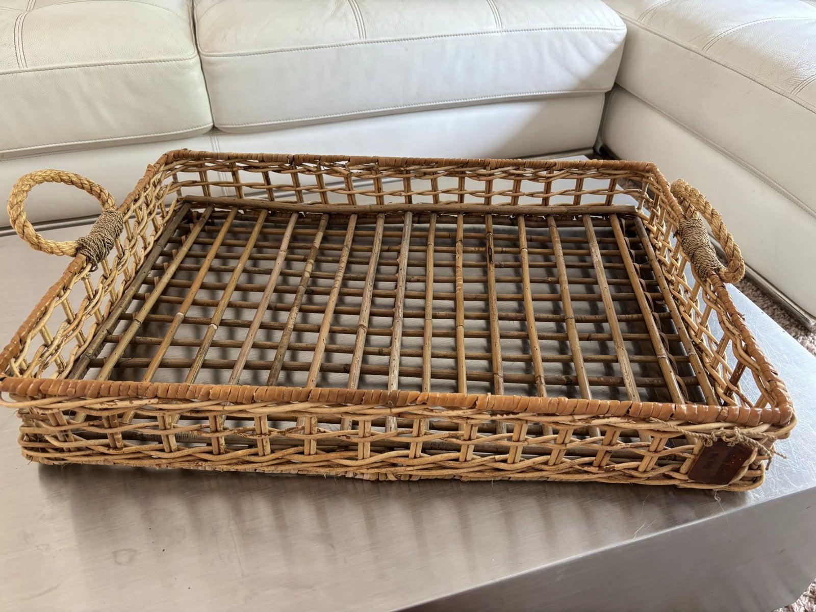 Rivièra Maison Rustic Rattan Dienblad Grand Central Large, Gebruikt, Gevlochten, Natuurlijk materiaal, Ophalen of Verzenden