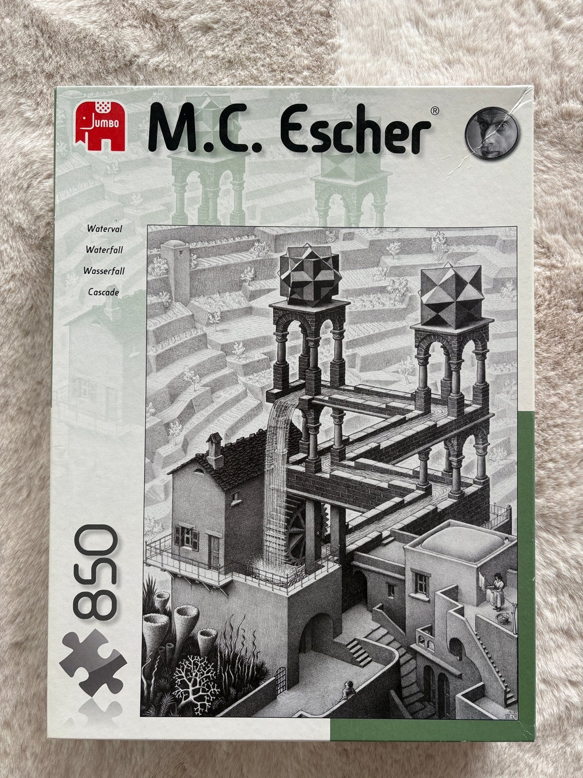 Jumbo M.C. Escher Waterval Puzzel 850 stukjes, Ophalen of Verzenden, 500 t/m 1500 stukjes, Zo goed als nieuw, Legpuzzel