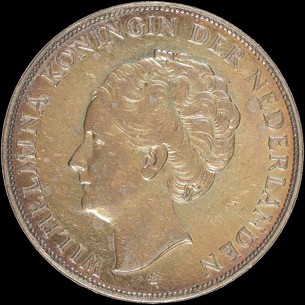 1930 Rijksdaalder Wilhelmina Patina, Verzenden, Koningin Wilhelmina, 2½ gulden, Zilver