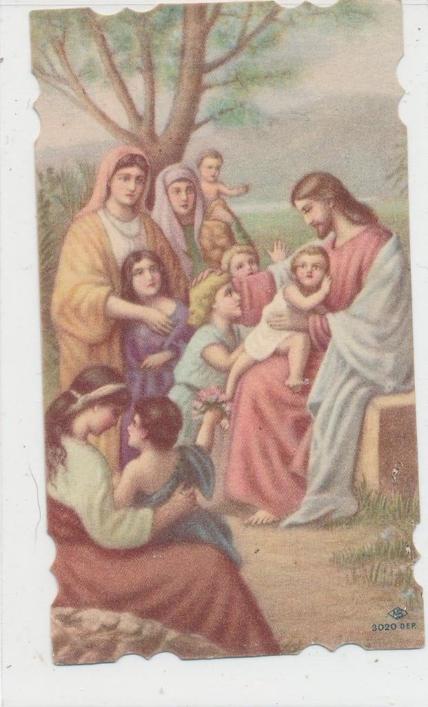 3 Mooie oude devotieprentje Jezus kindervriend, Verzenden, Zo goed als nieuw, Kaart of Prent, Christendom | Katholiek