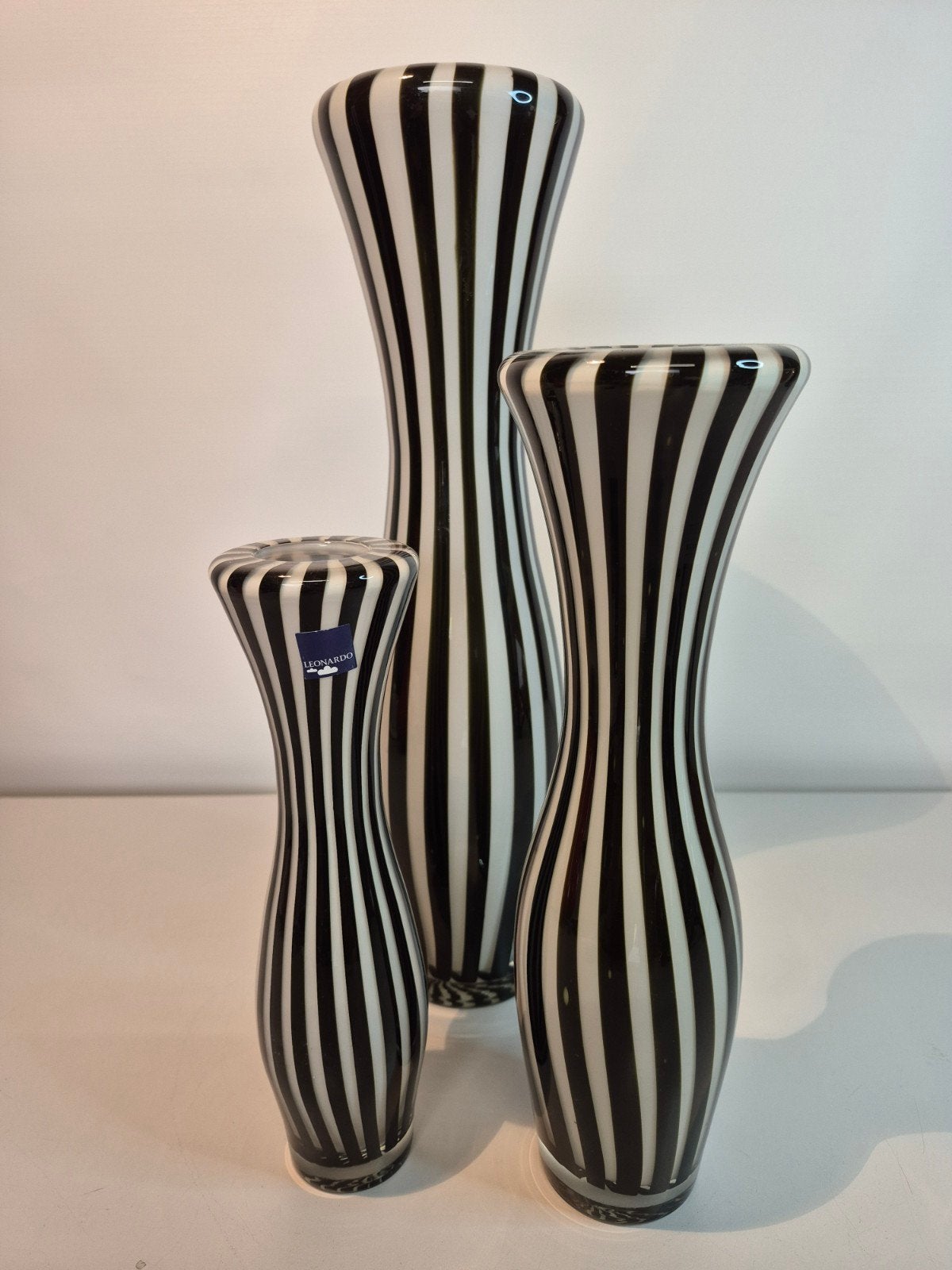 Vintage Leonardo zebra murano glazen vazen set van 3, Antiek en Kunst, Ophalen of Verzenden