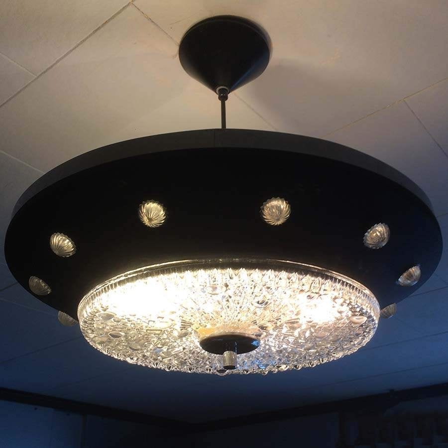 vintage hanglamp jaren 70, Vintage space-ace design, Zo goed als nieuw, Glas, Nvt