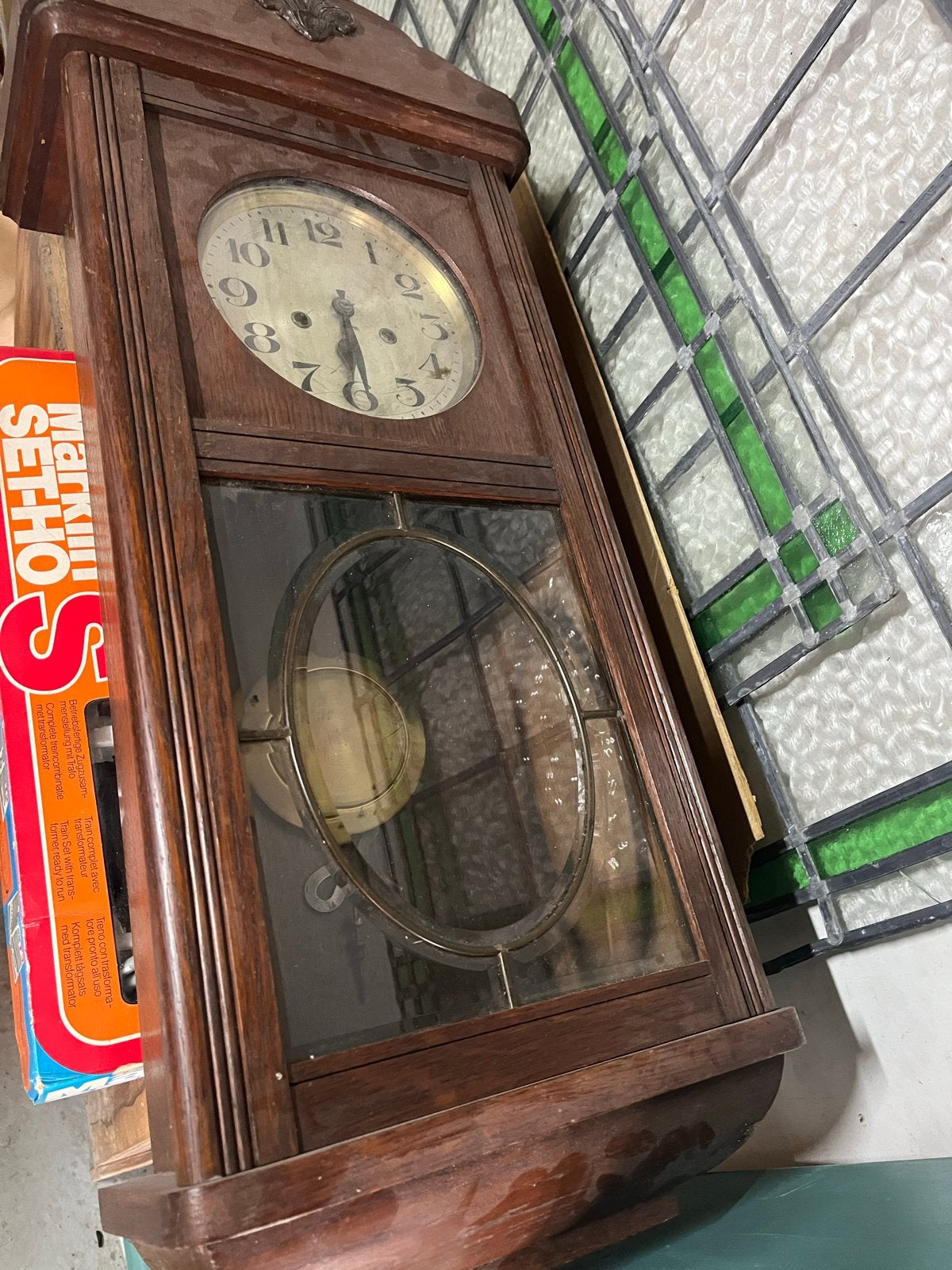 Antieke houten wandklok met slinger, Ophalen of Verzenden