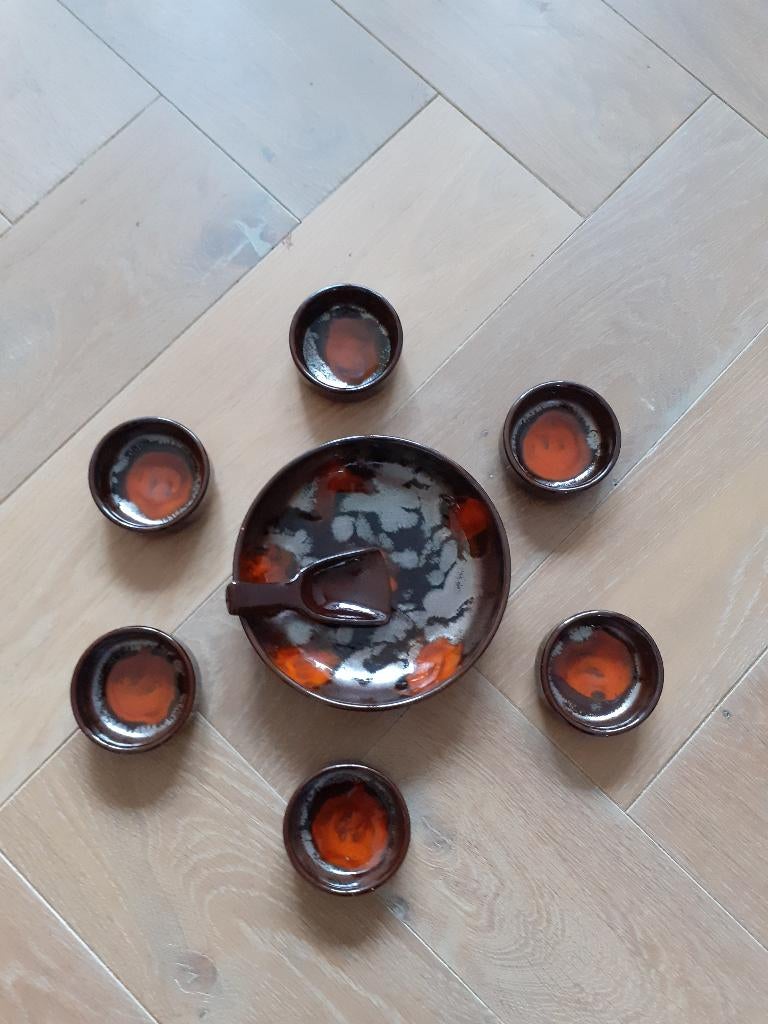 Vintage pinda- snackset Jan van Erp fat lava bruin oranje, Ophalen of Verzenden