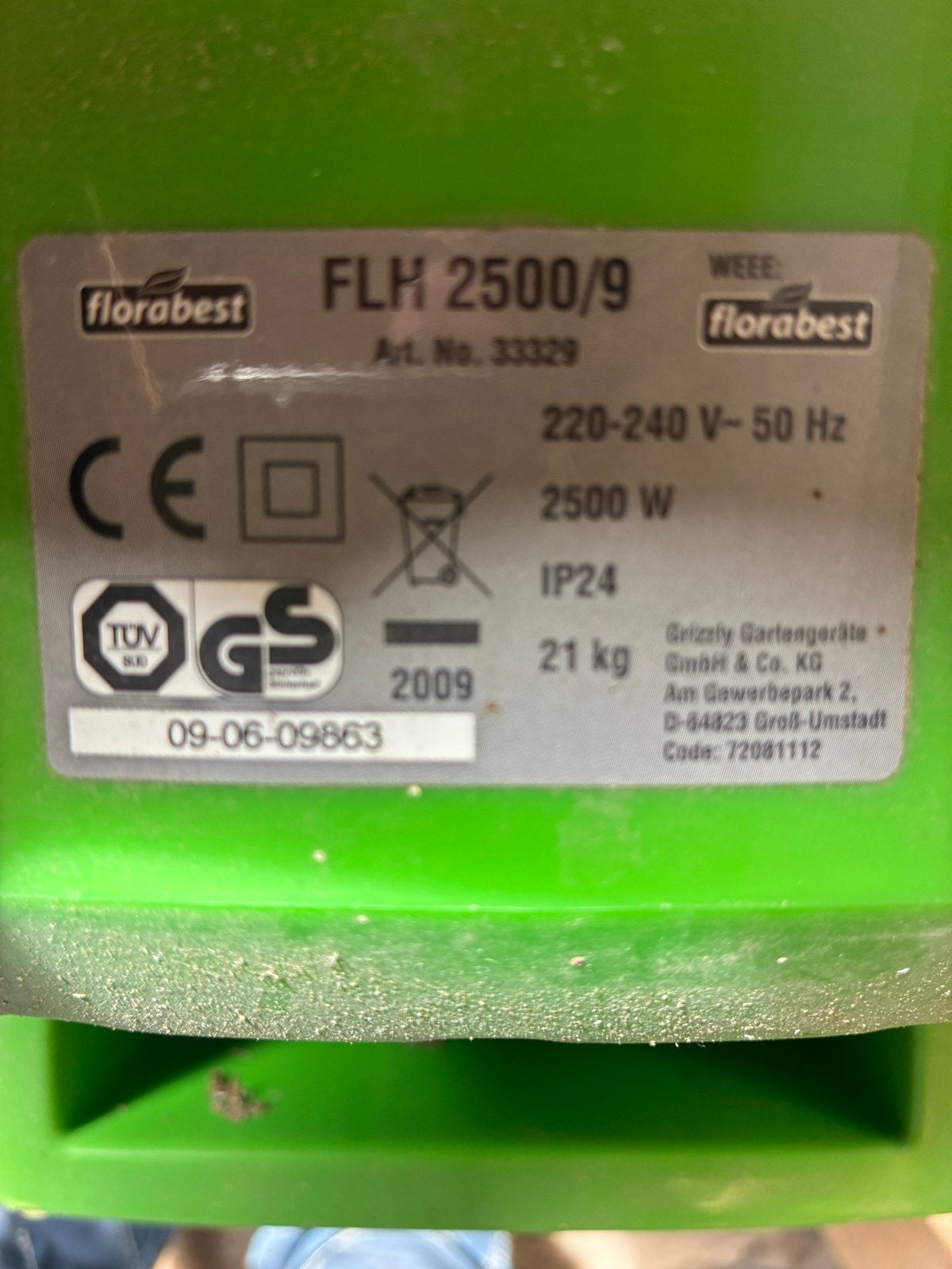 Florabest FLH 2500/9 Elektrische Hakselaar 2500W, Ophalen, Gebruikt, Elektrisch, Met opvangbak