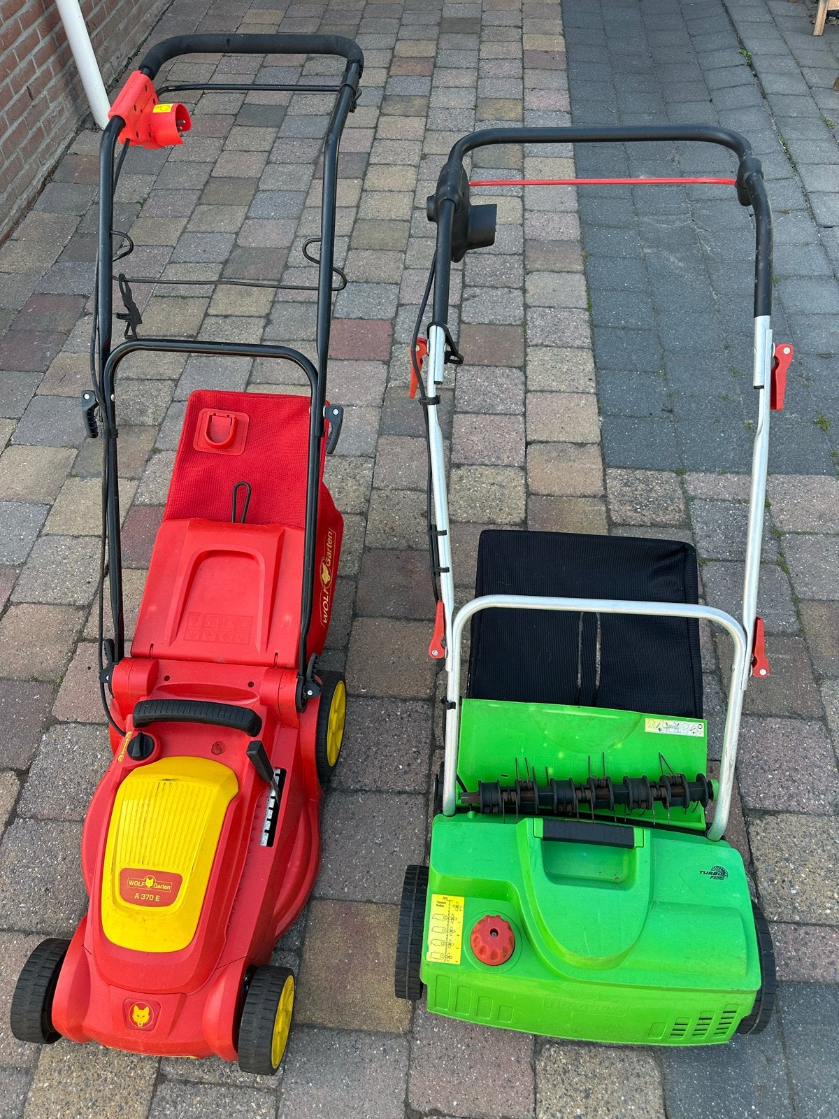 Wolf Garten A 370 E grasmaaier met Florabest verticuteermach, Tuin en Terras, Grasmaaiers, Gebruikt, Elektrische grasmaaier, 30 t/m 39 cm