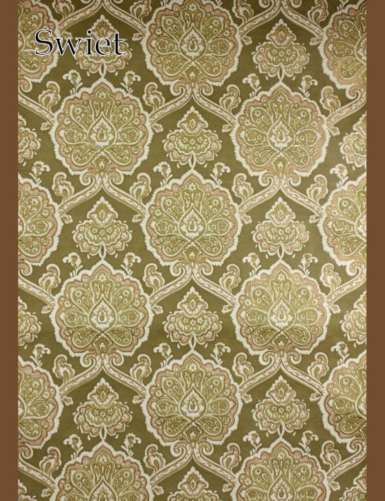 3611 Khaki barok vintage behang legergroen rozetten 70 swiet, Ophalen of Verzenden, Minder dan 10 m², Beige