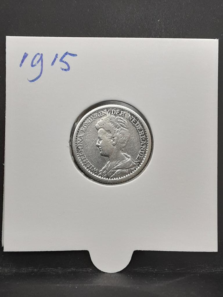25 cent 1915 Koningin Wilhelmina, Postzegels en Munten, Munten | Nederland, Zilver, 25 cent, Ophalen of Verzenden, Koningin Wilhelmina