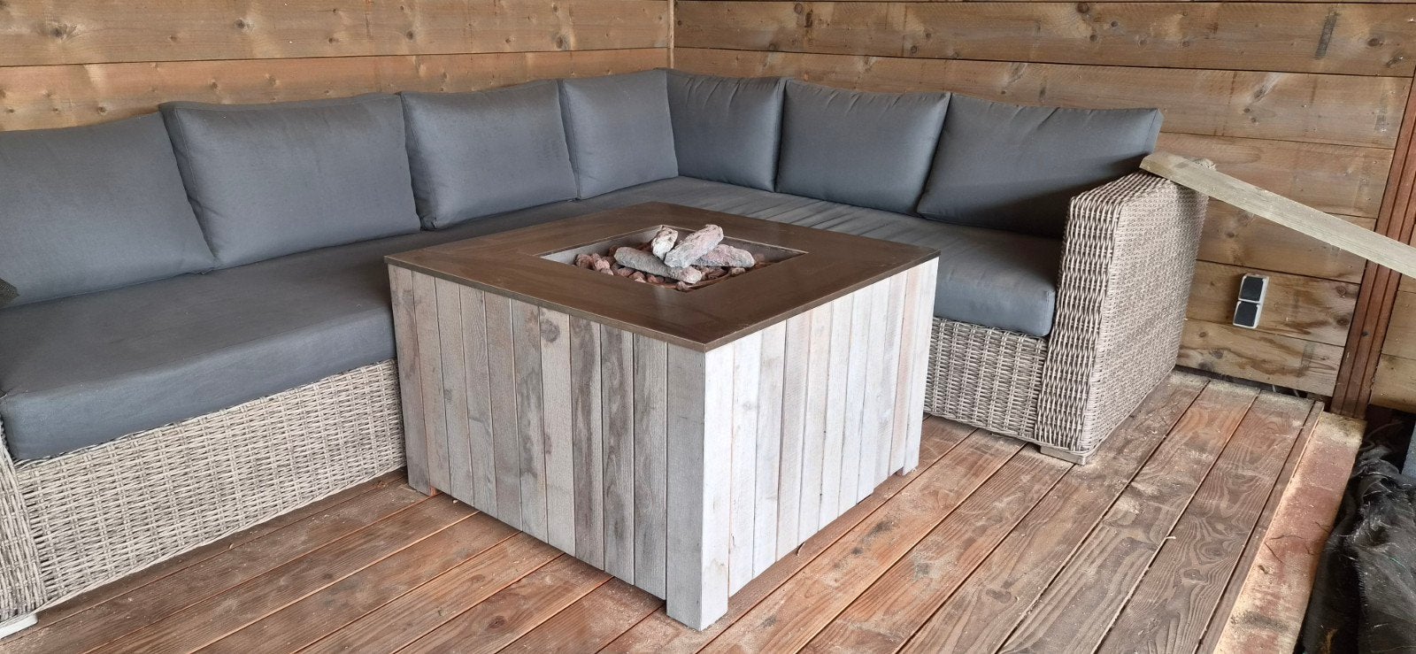 Cosi 90 vuurtafel - Houten ombouw met gasbrander 90x90x60, Ophalen, Gebruikt