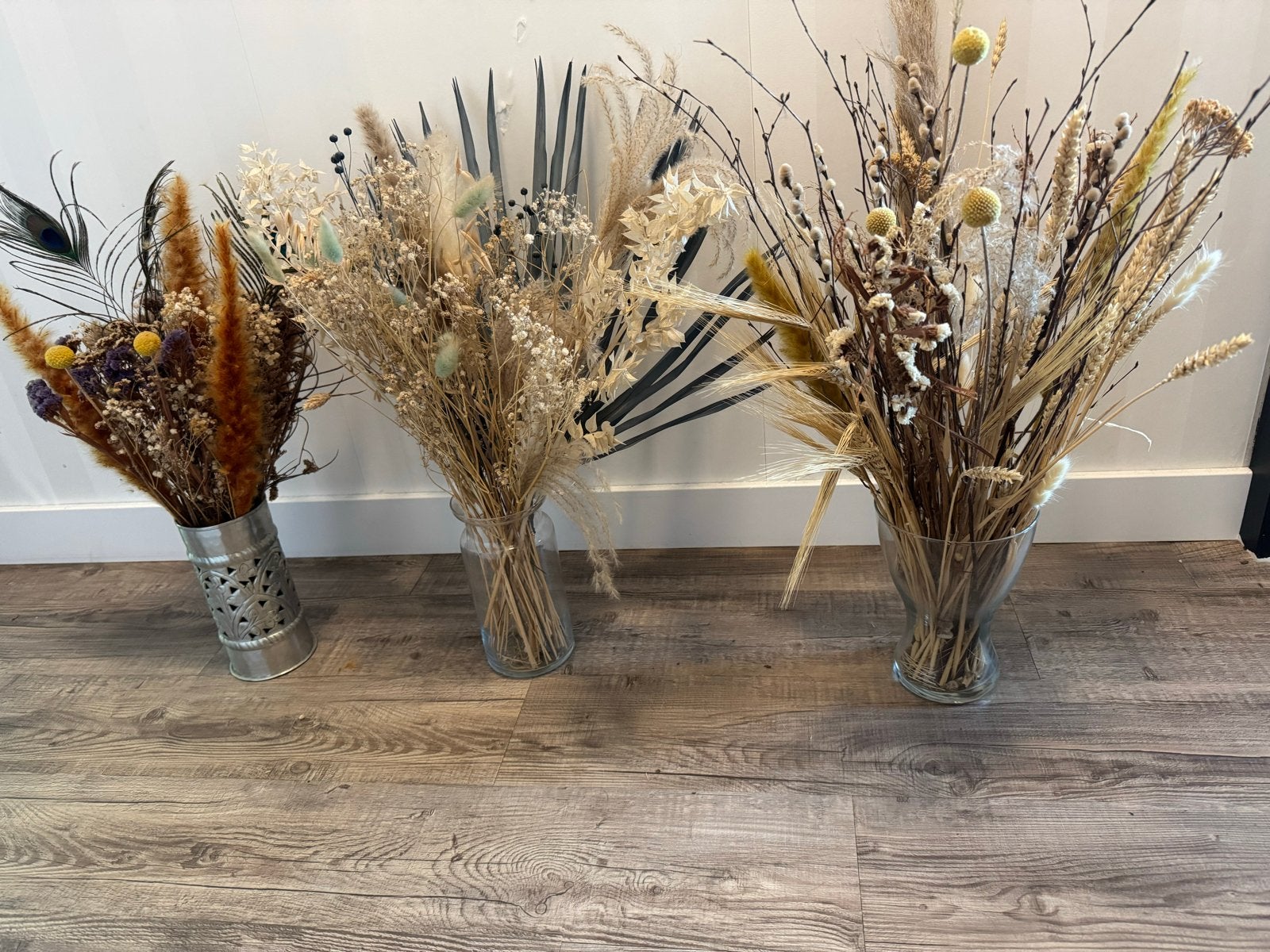 3 paar droogbloemen boeketten, Ophalen, Gebruikt, Inclusief droogbloemen, Meerkleurig
