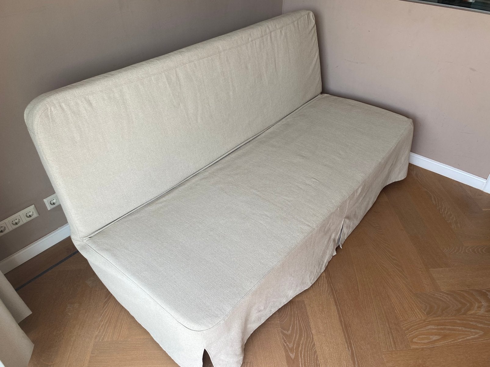 Slaapbank (Ikea Nyhamn) - 200x140 cm, Ophalen, Beige, Tweepersoons, 140 cm