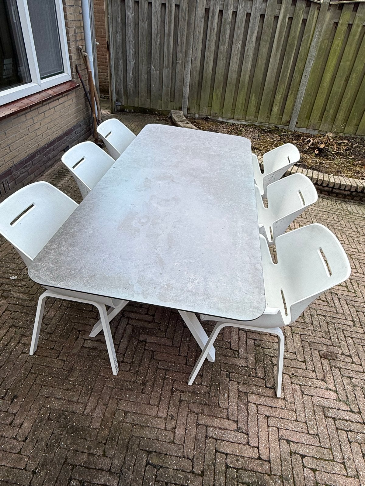 Moderne tuinset met 6 stoelen - Gebruikt, Tuin en Terras, Ophalen, Overige materialen, Gebruikt, Eettafel
