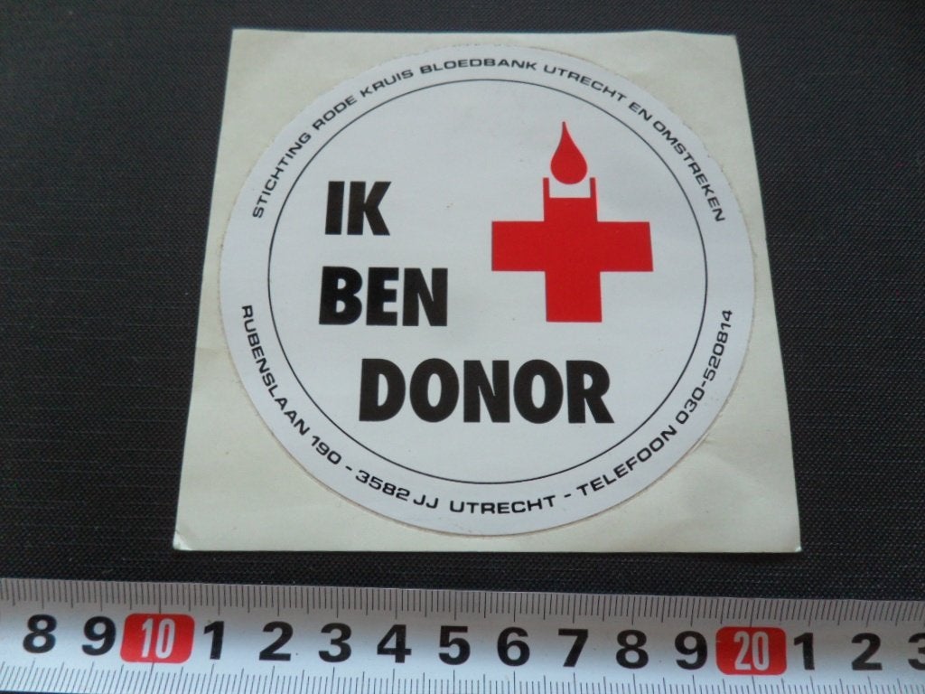 sticker Rode Kruis Bloedbank Utrecht IK BEN DONOR, Ophalen, Zo goed als nieuw