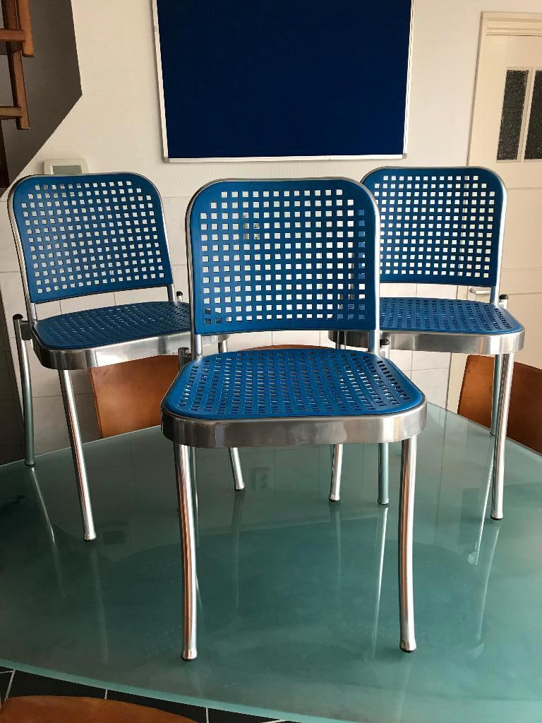 3 stapelbare Depadova De Padova Silver chair stoel blauw, Blauw, Ophalen of Verzenden, Zo goed als nieuw, Nvt