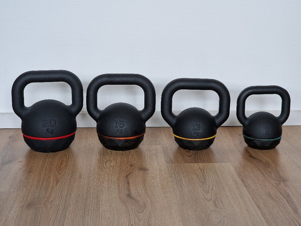 Domyos kettlebell set 8kg, 12kg, 16kg en 20kg, Sport en Fitness, Ophalen, Gebruikt, Buik, Kettlebell